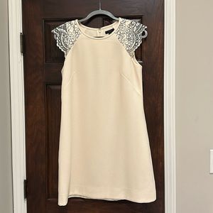 JCREW CREAM DRESS with Delicate Lace Cap Sleeve